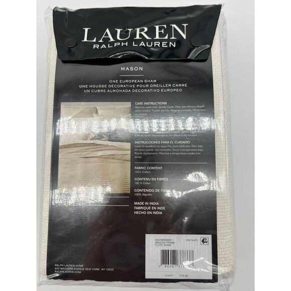 Ralph Lauren Home Mason Frame European Woven Euro Pillow Sham Cream Cotton - Picture 4 of 10